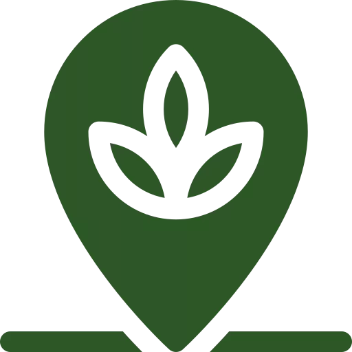 Groen locatiepictogram met wit bladmotief symbool voor kunstgroen op maat